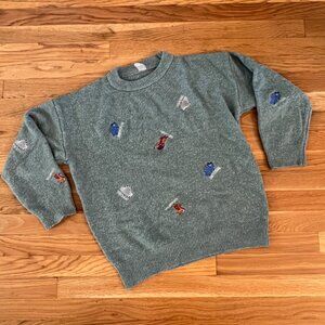 Vintage Green Dinosaur Embroidery Sweater – Men’s Small / Women’s Medium